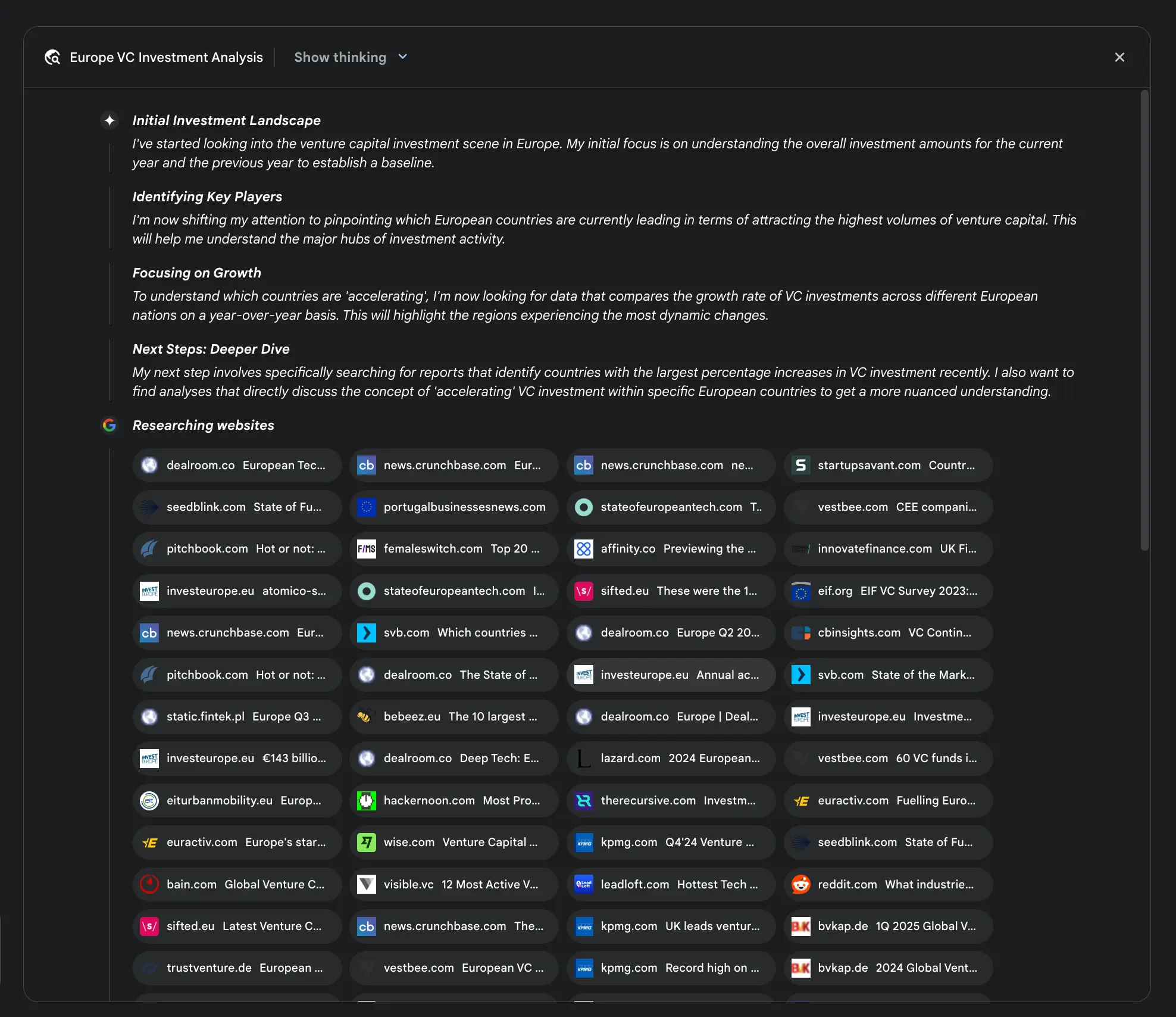 图 2：Deep Research 执行计划示例，智能体使用 Google 搜索工具检索多种网络资源。